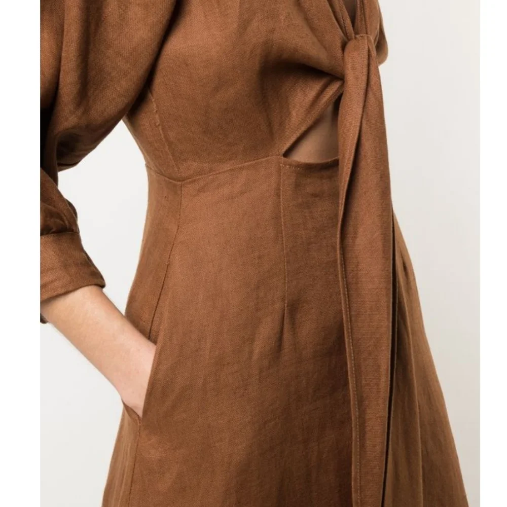 Nicholas Asilah Tie-Front Midi Linen Dress sz 4 NWT - Picture 13 of 14